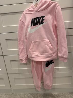 Nike Pink Kids Hoodie & Jogger Set with Black Logo